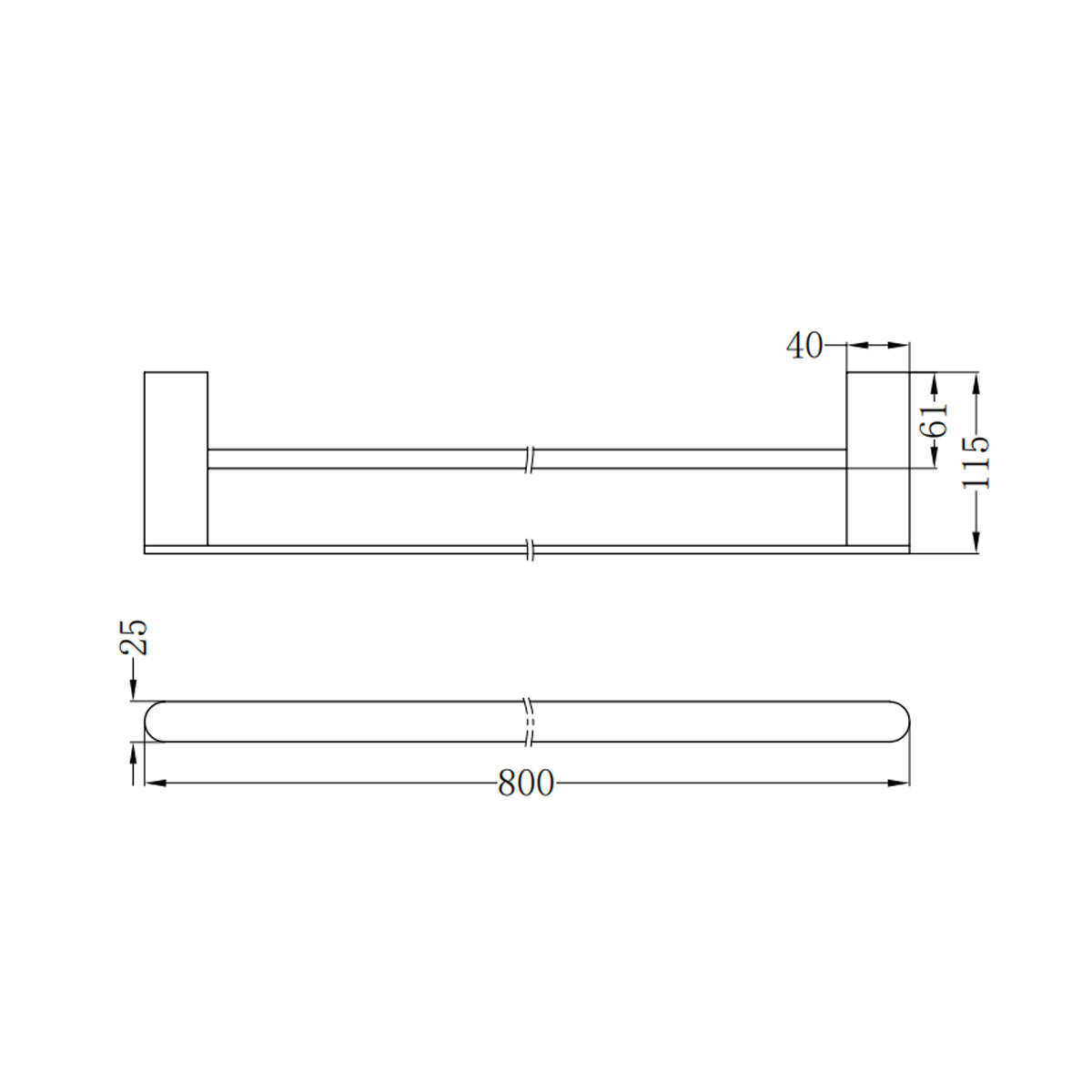 Bianca Double Towel Rail 800mm Matte Black