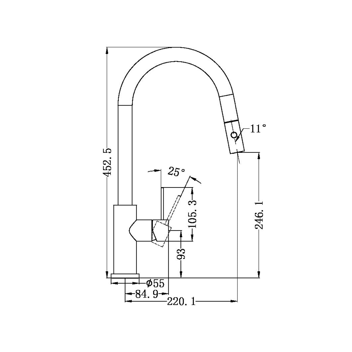 Mecca Pull Out Sink Mixer With Vegie Spray Function Gun Metal