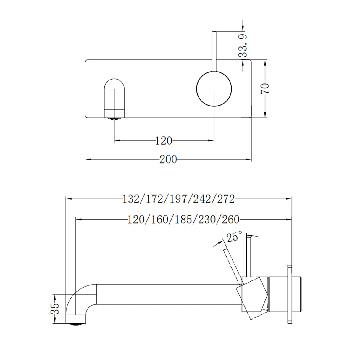 Mecca Wall Basin/Bath Mixer Handle Up 185mm Brushed Nickel