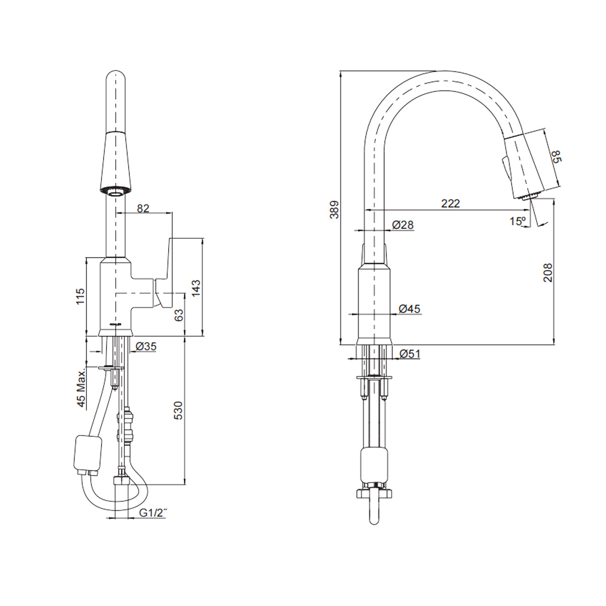Taut Pull Out Spray Kitchen Mixer Polished Chrome 21367T-4E-CP