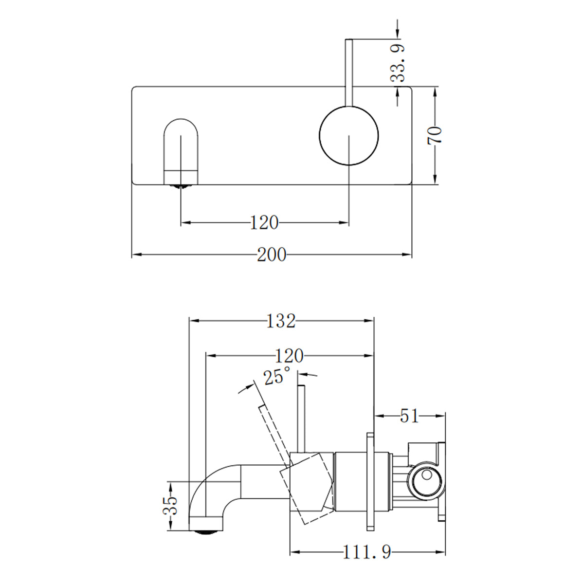 Mecca Wall Basin/Bath Mixer Handle Up 120mm Matte Black