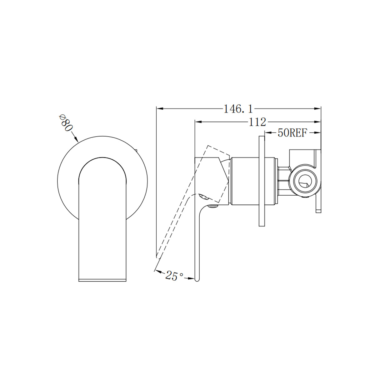 BIANCA SHOWER MIXER 80MM PLATE MATTE BLACK
