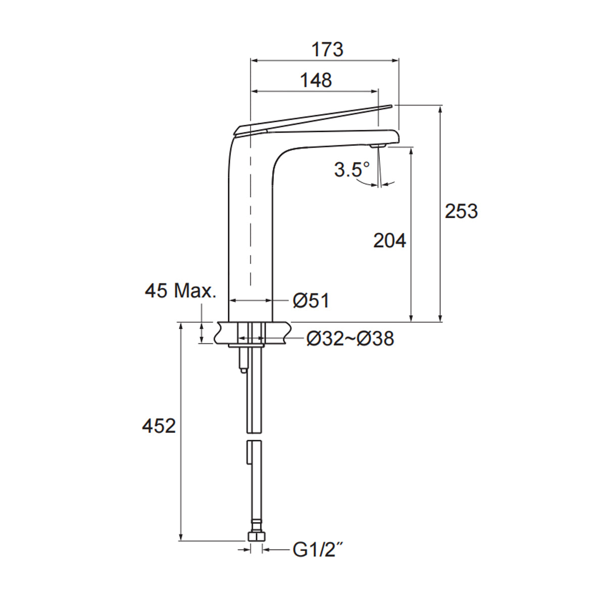 Avid Tall Basin Mixer - Titanium 97347T-4ND-TT
