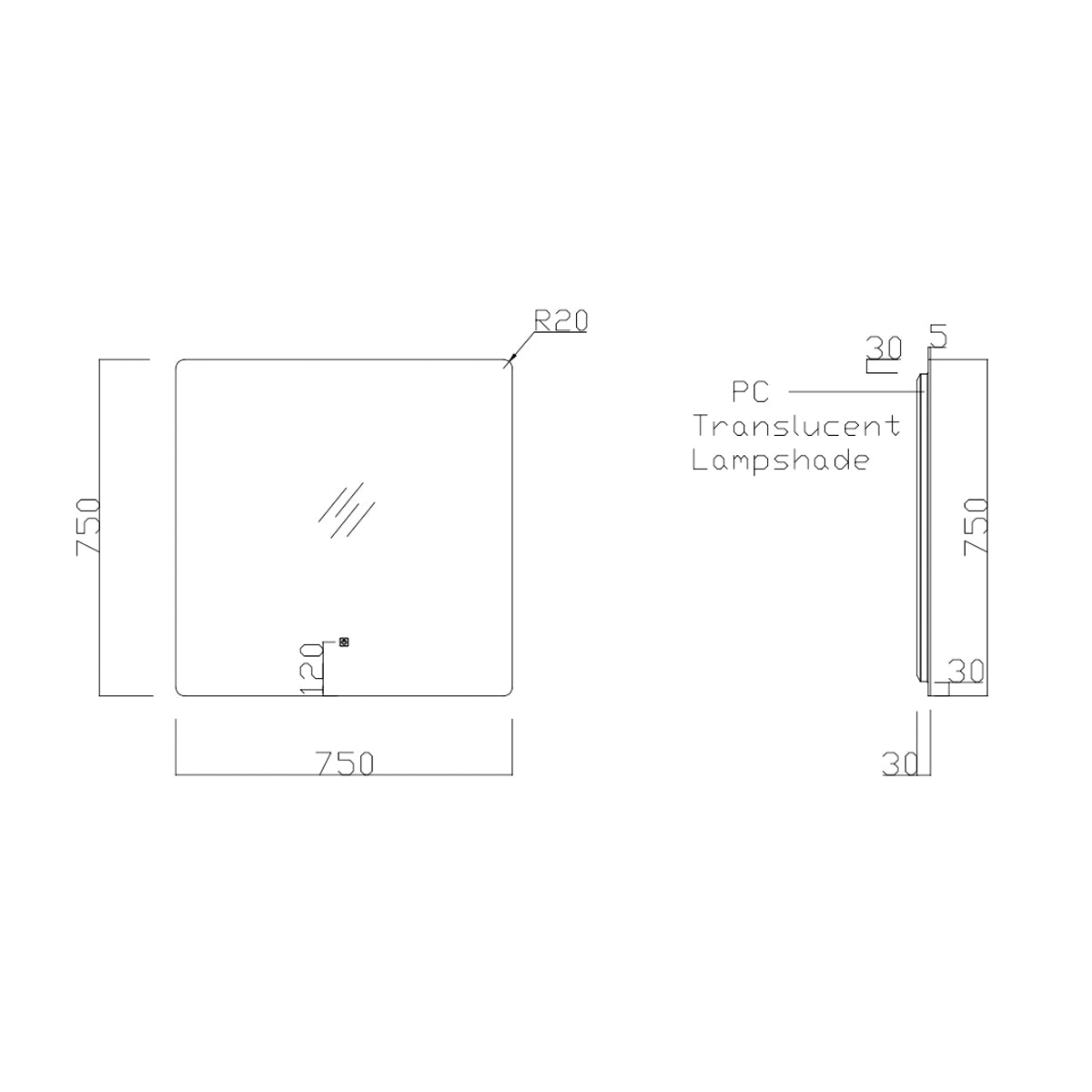 30"× 30" Frameless LED Backlit Mirror Single-Touch Dimmer Switch & Defogger 45° Wall-Mounted