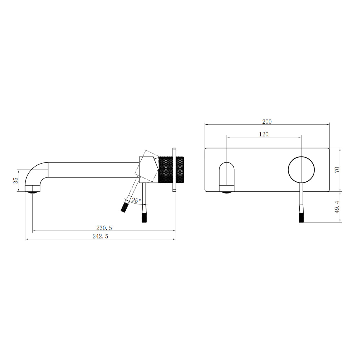 Opal Wall Basin/Bath Mixer 230mm Brushed Gold