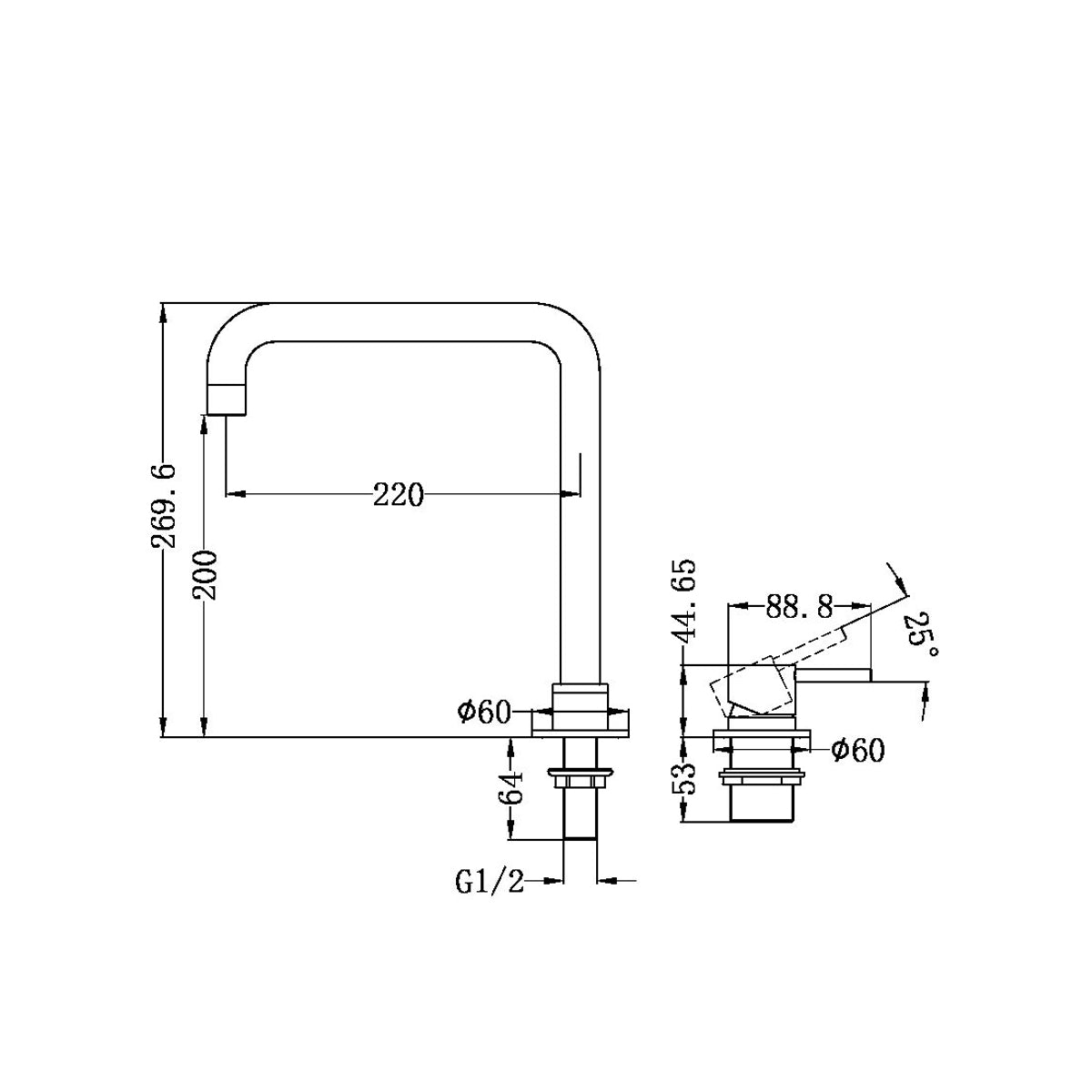 Mecca Hob Basin Mixer Square Swivel Spout Gun Metal
