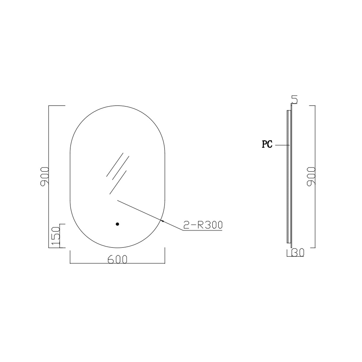 24"×36" Oval Frameless LED Backlit Mirror, Single-Touch Dimmer/Defogger, 3CCT 12V SAA/CE Certified, 45° Wall-Mounted