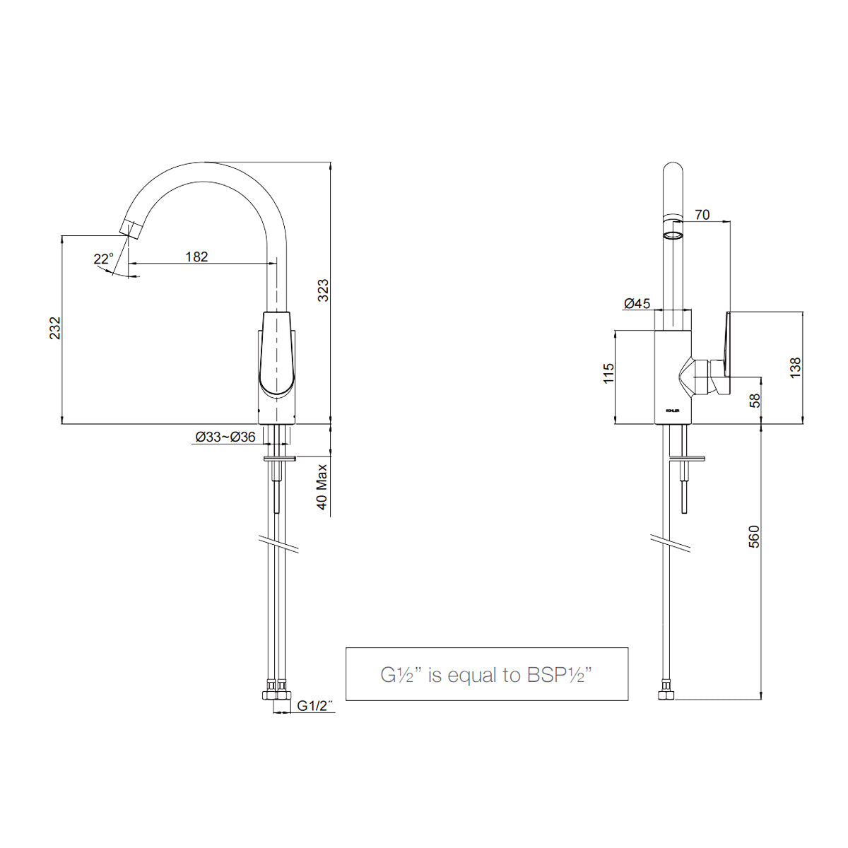 Kohler Kitchen Mixer Matte Black 74053T-4E-BL