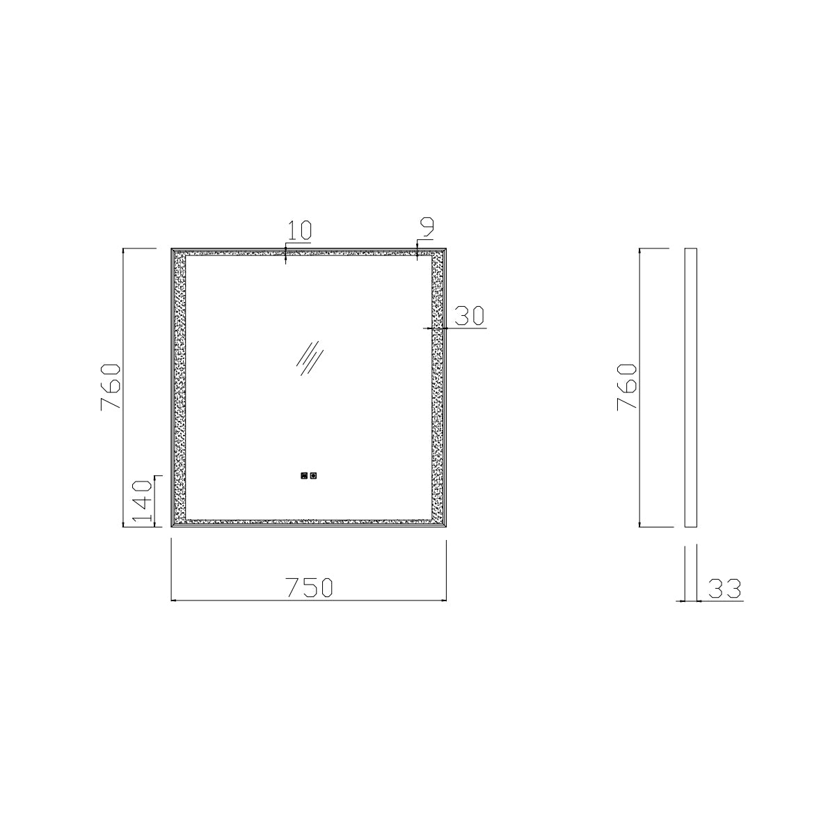 30"×30" Rectangular LED Mirror with Dual-Touch Dimmer & Defogger, Brushed-Aluminum Frame, 3CCT Front-Lit, 45° Wall-Mounted