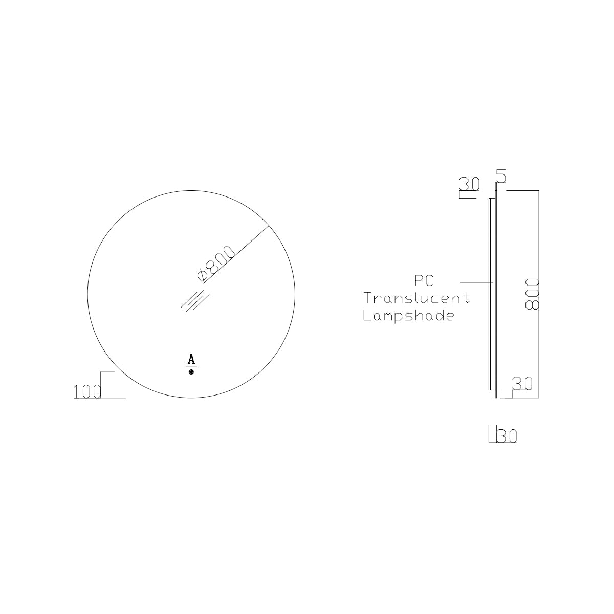 Φ32" Frameless LED Backlit Round Mirror Single-Touch Dimmer Switch & Defogger 45° Wall-Mounted