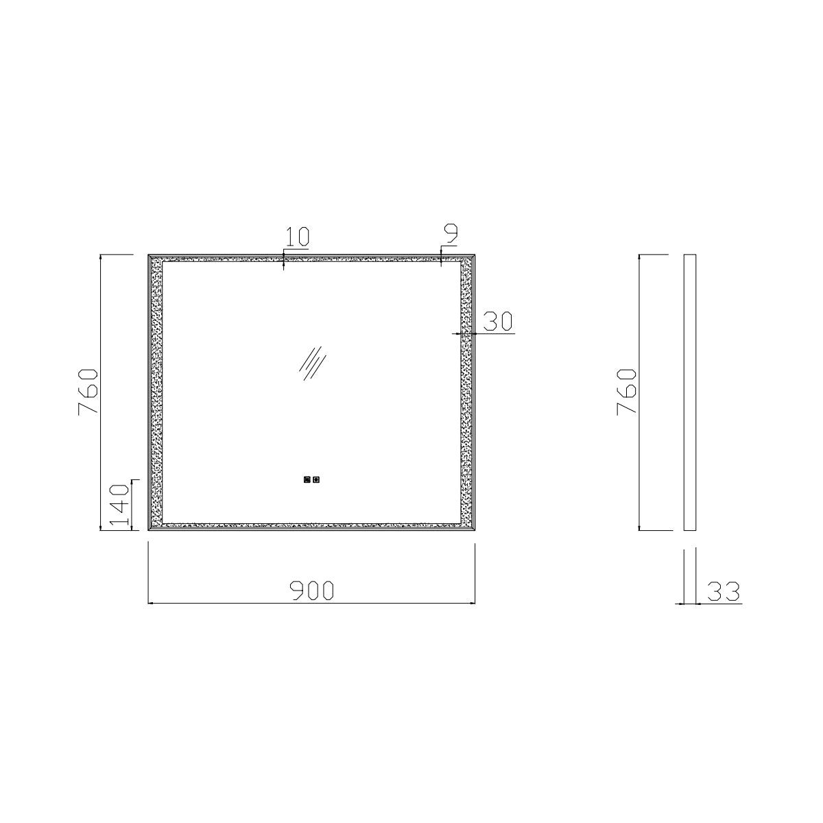 36"×30" Rectangular LED Mirror with Dual-Touch Dimmer & Defogger, Brushed-Aluminum Frame, 3CCT Front-Lit, 45° Wall-Mounted