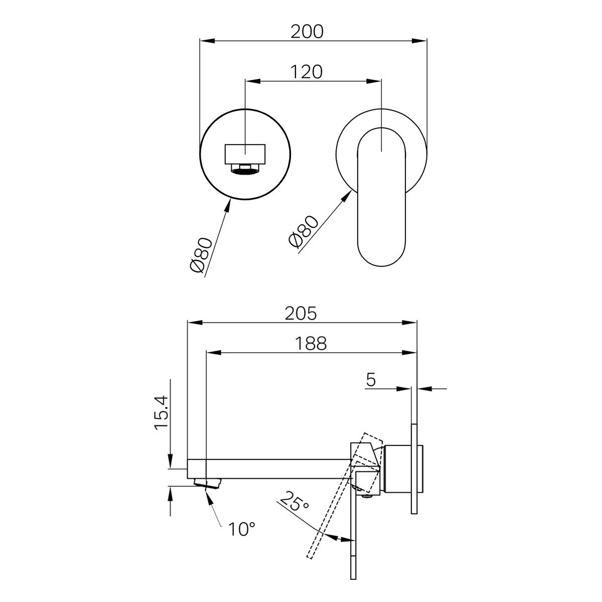 Ecco Wall Basin/Bath Mixer Separate Back Plate Brushed Nickel