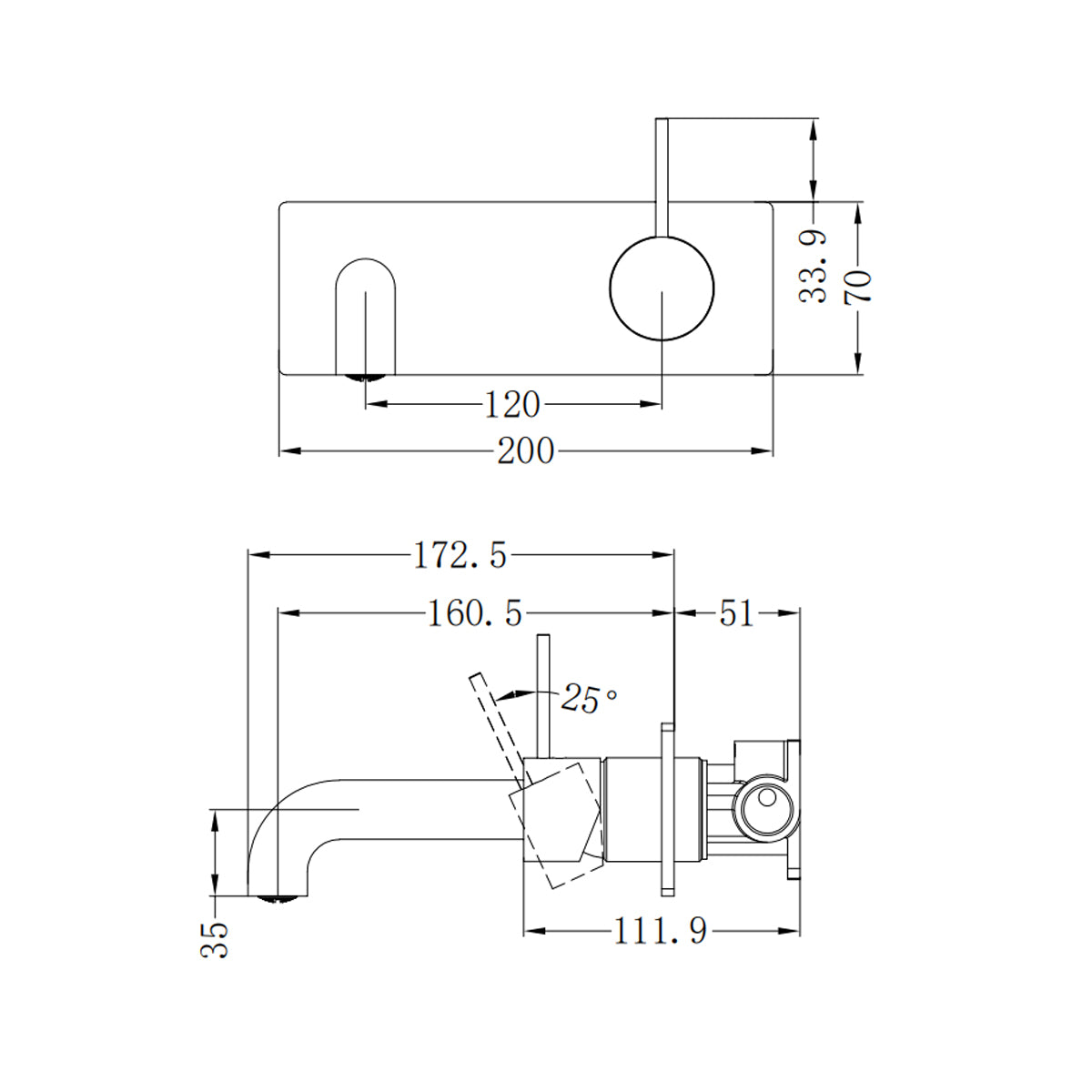 Mecca Wall Basin/Bath Mixer Handle Up 160mm Brushed Nickel