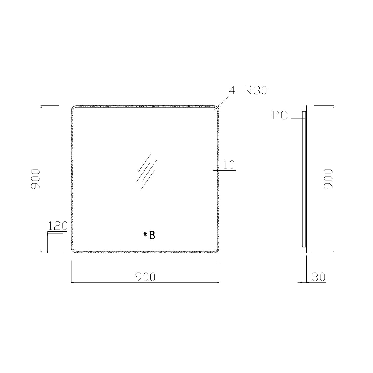 36"×36" Square LED Mirror, Dual-Touch Dimmer & Defogger, 3CCT Back+Front Lit, 45° Wall-Mounted