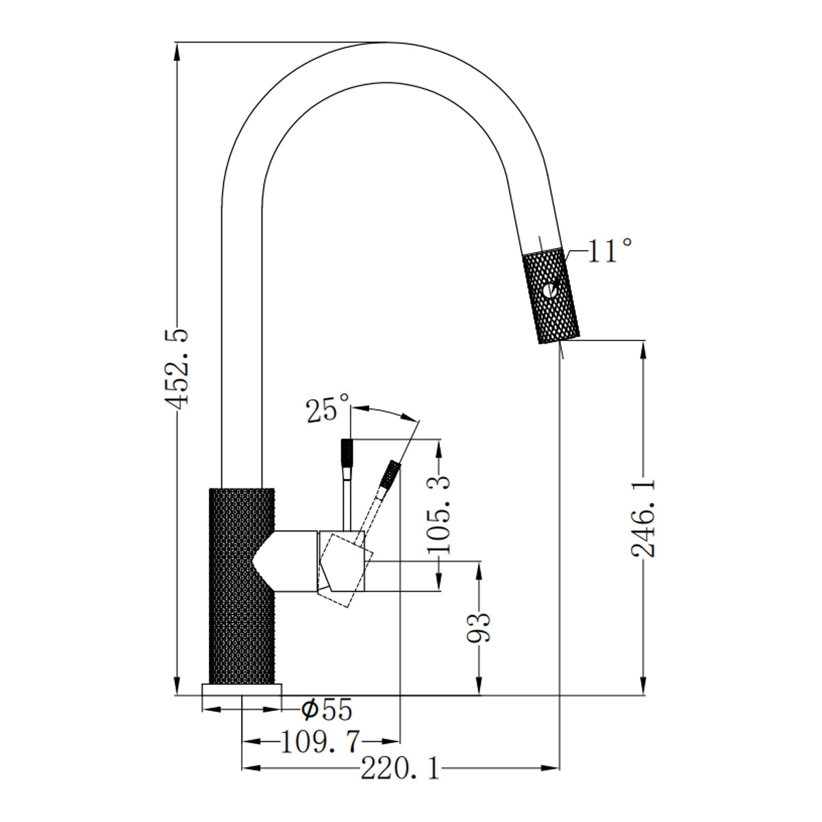 Opal Pull Out Sink Mixer With Vegie Spray Function Graphite