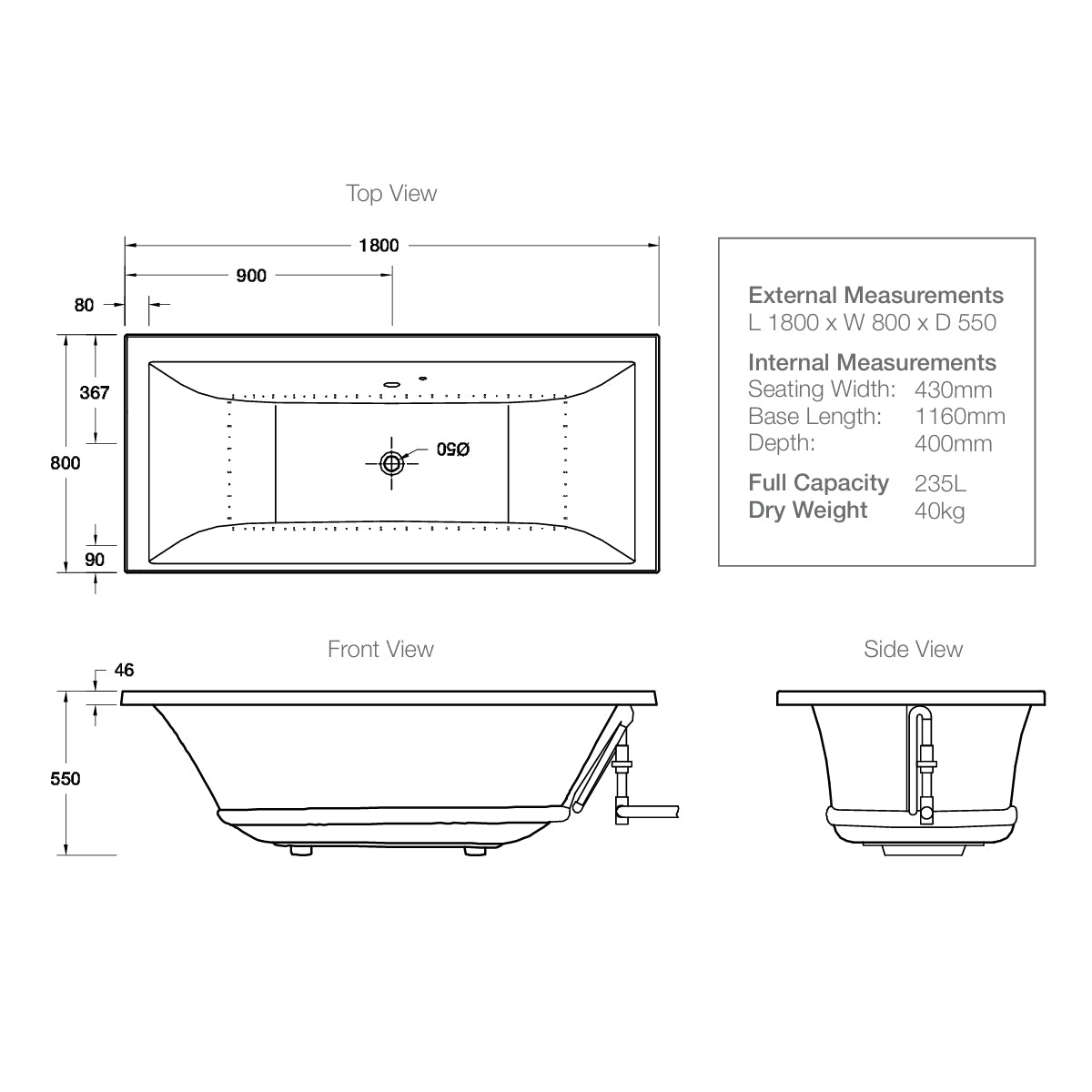 Rectangular Drop-In BubbleMassage Bath