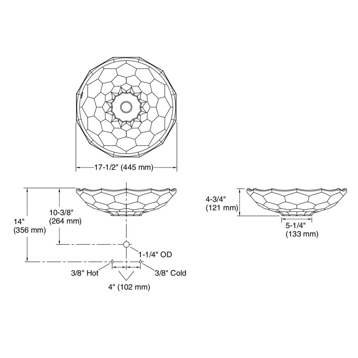 Faceted Glass Vessel Basin Translucent Stone 2373-B11