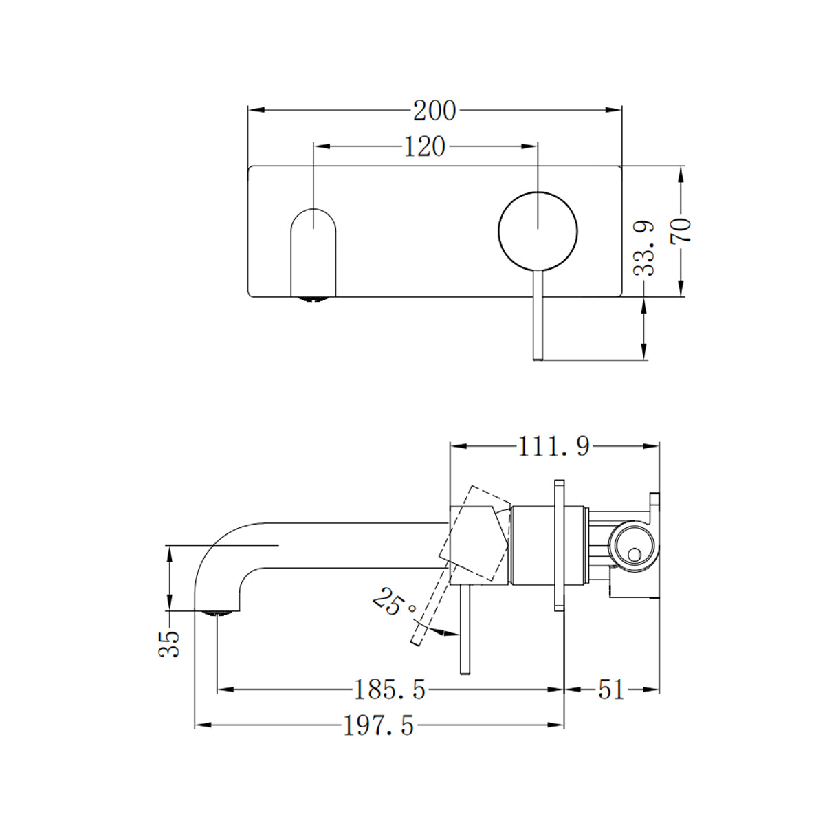 Mecca Wall Basin/Bath Mixer 185mm Chrome