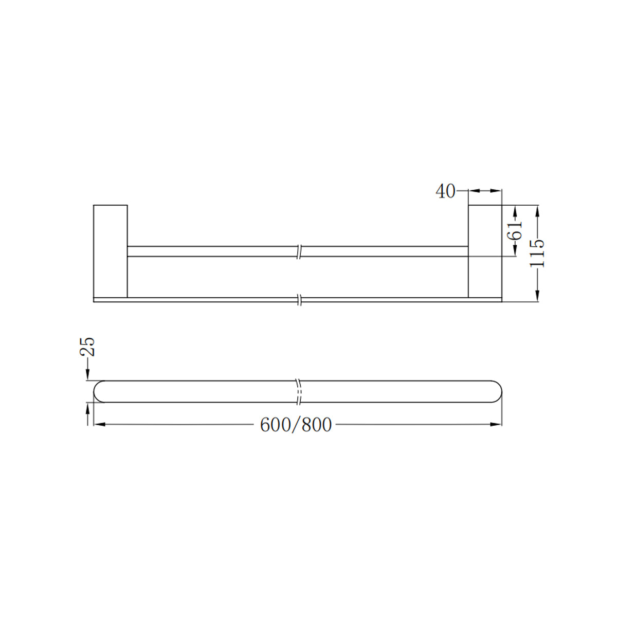 Bianca Double Towel Rail 600mm Brushed Gold