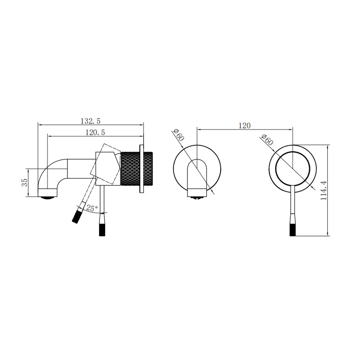 Opal Wall Basin/Bath Mixer Separate Back Plate 120mm Brushed Bronze