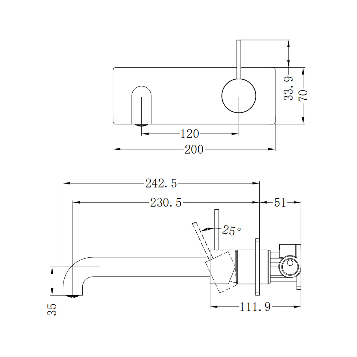 Mecca Wall Basin/bath Mixer Handle Up 230mm Brushed Bronze