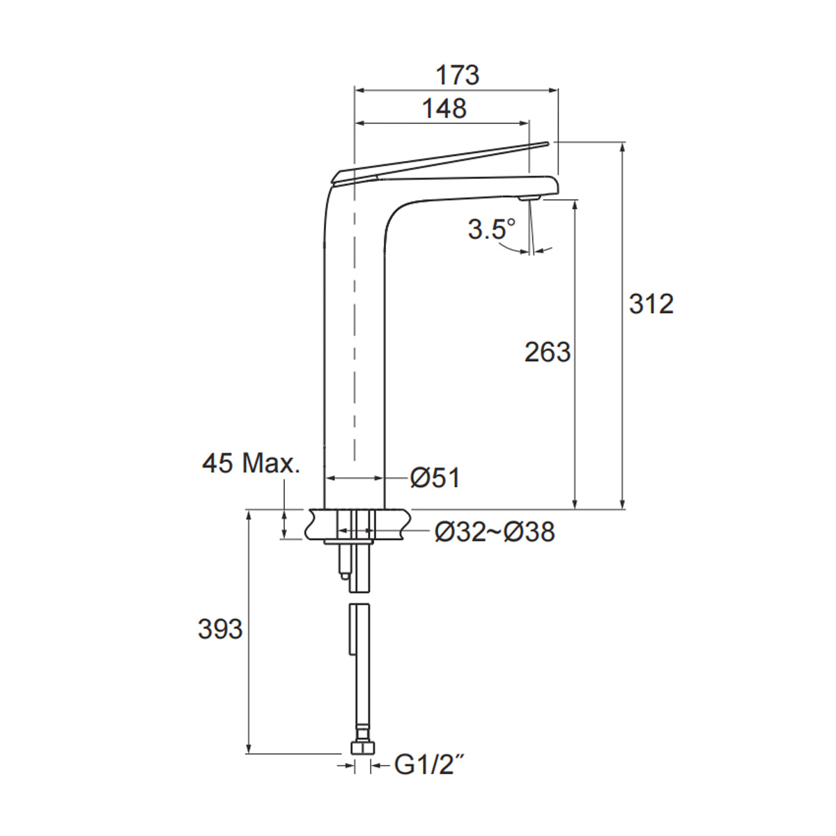 Avid Super Tall Basin Mixer Titanium 97348T-4ND-TT