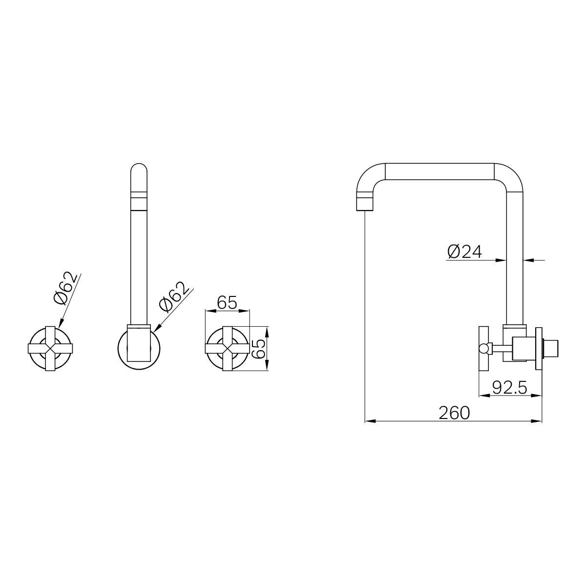 X Plus Wall Kitchen Set Swivel Spout Matte Black