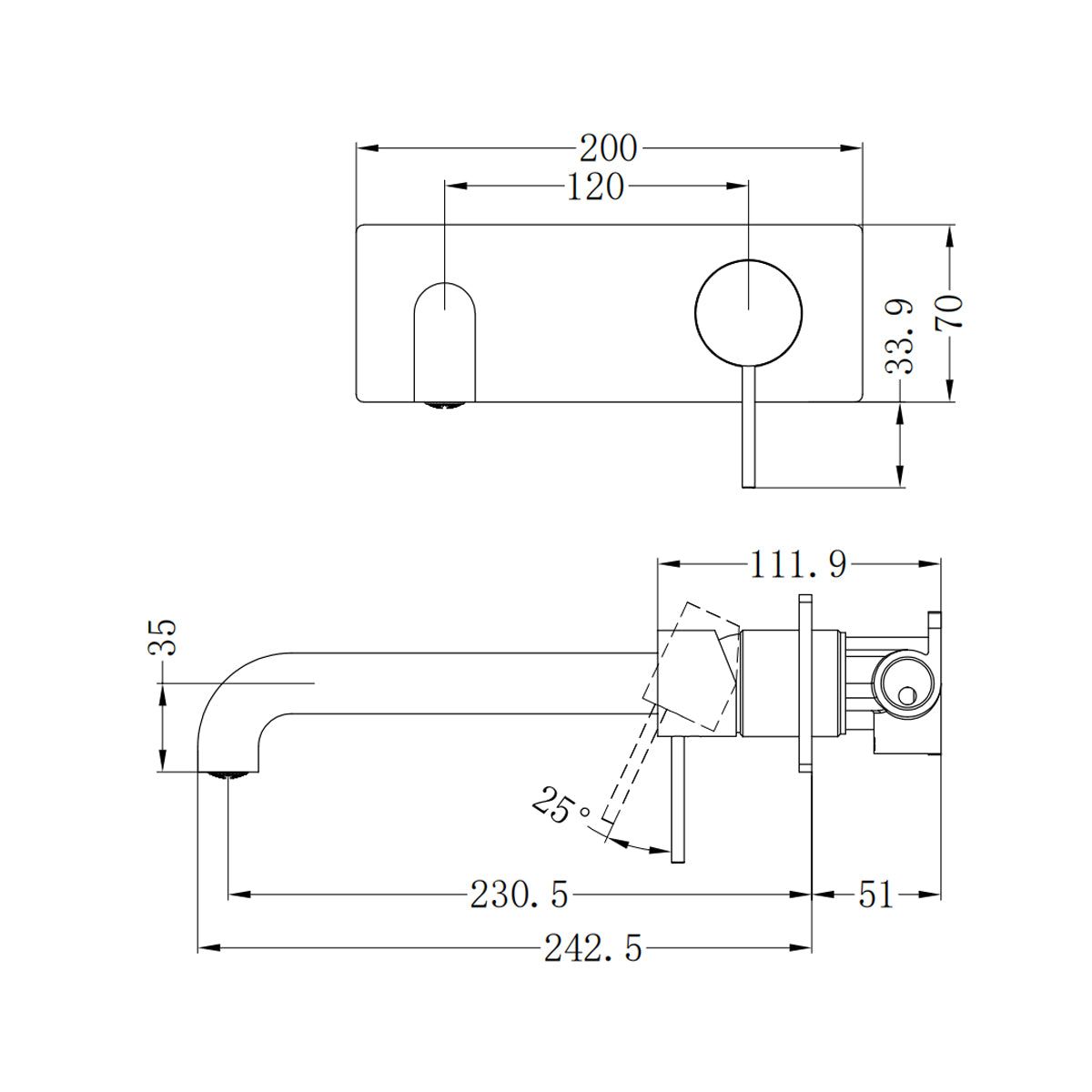 Mecca Wall Basin/Bath Mixer 230mm Chrome