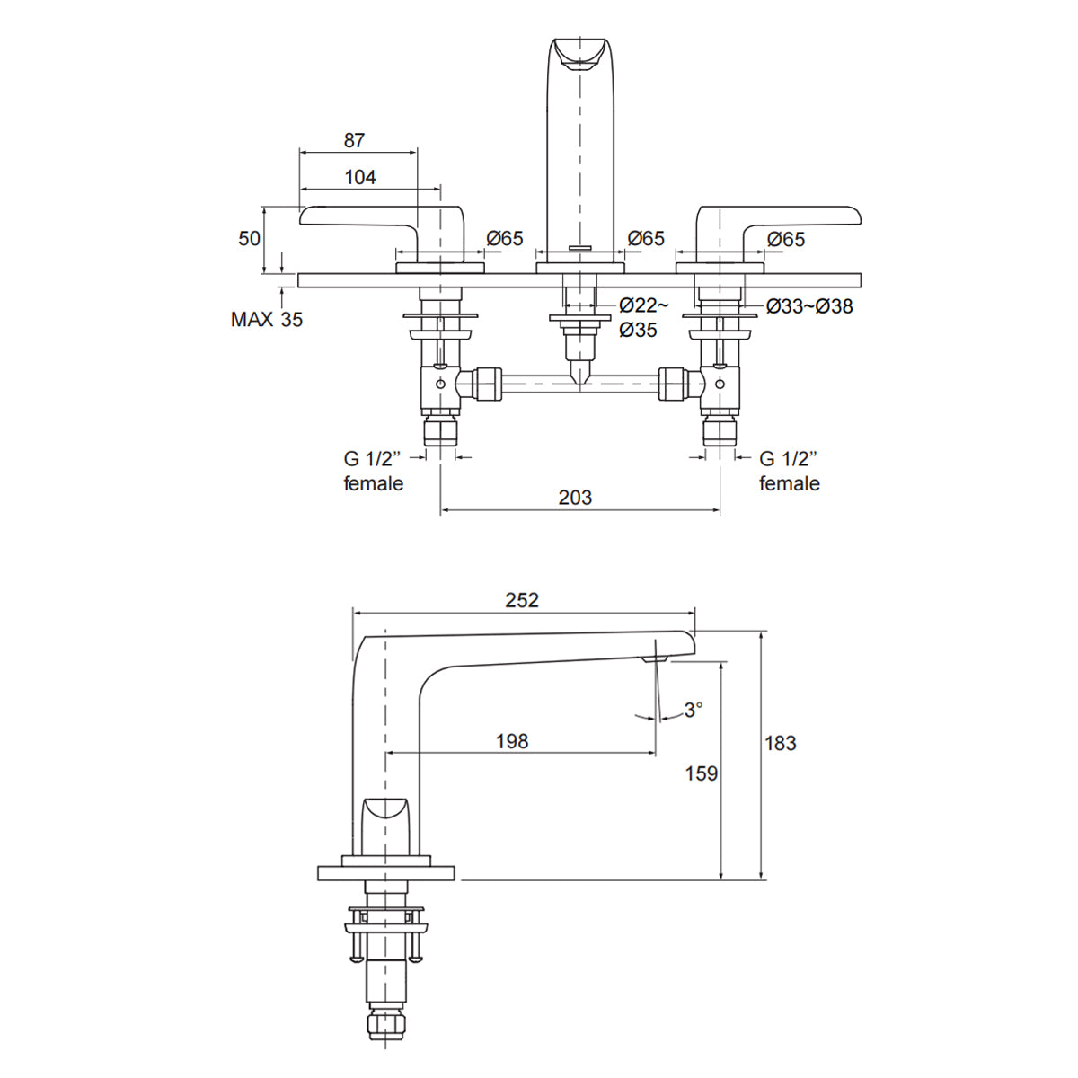 Avid Tile Insert Assembly Bench Bathroom Tapware Mounted Sets Titanium 97363T-4E-TT