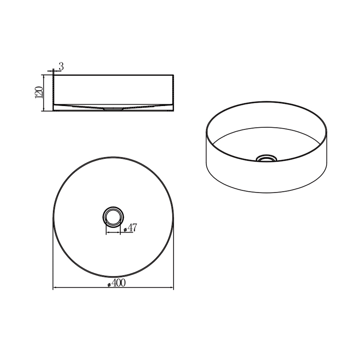 Opal Round 400mm Stainless Steel Basin Graphite