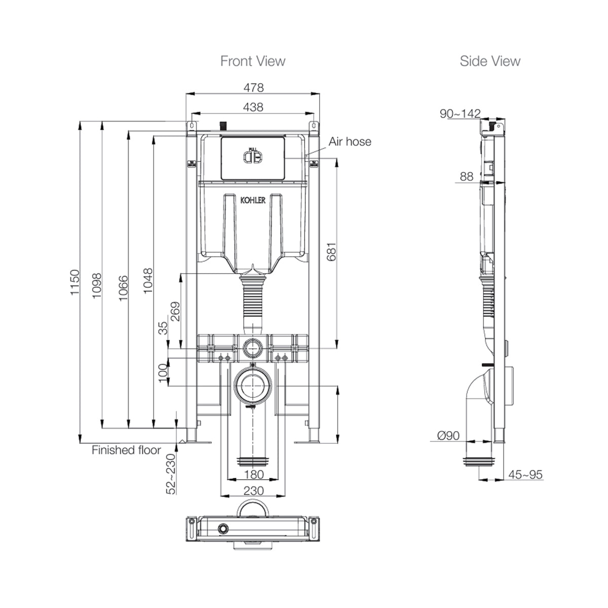 Pneumatic In-wall Tank with frame (slim)