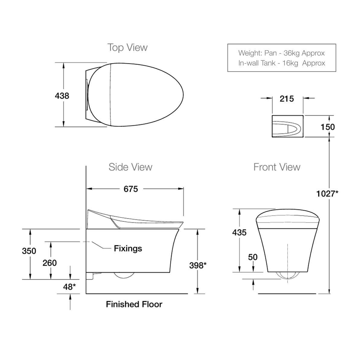 One-piece elongated smart toilet, dual-flush