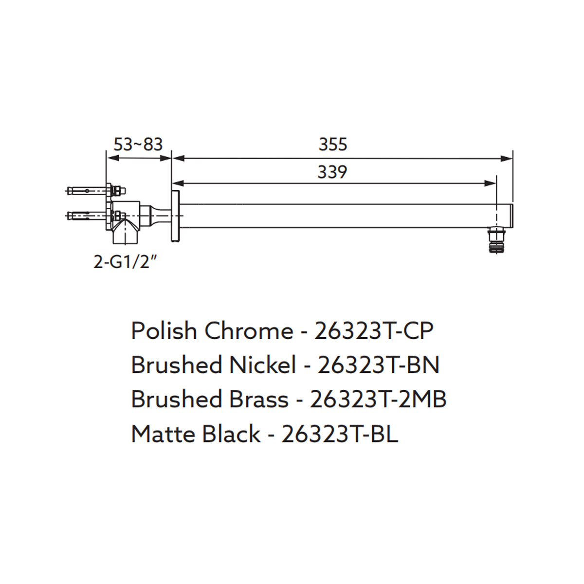 Statement Dual Function Wall Mount Rainhead Arm 355mm Brushed Brass 26323T-2MB