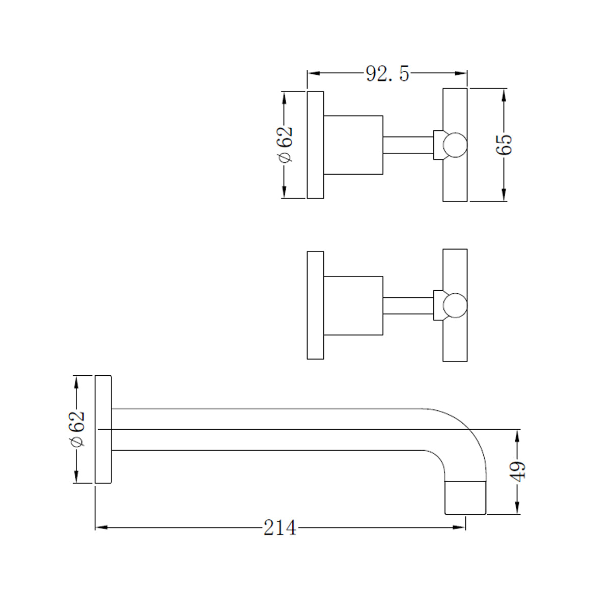 X Plus Wall Basin Set 215mm Brushed Gold