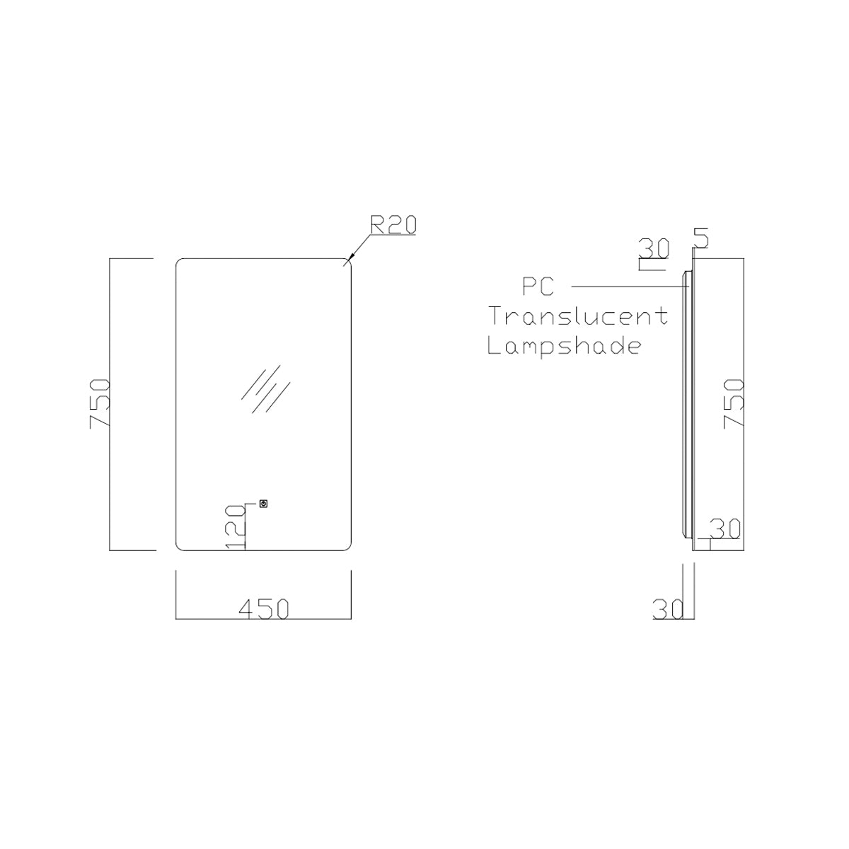 18"× 30" Frameless LED Backlit Mirror Single-Touch Dimmer Switch & Defogger 45° Wall-Mounted
