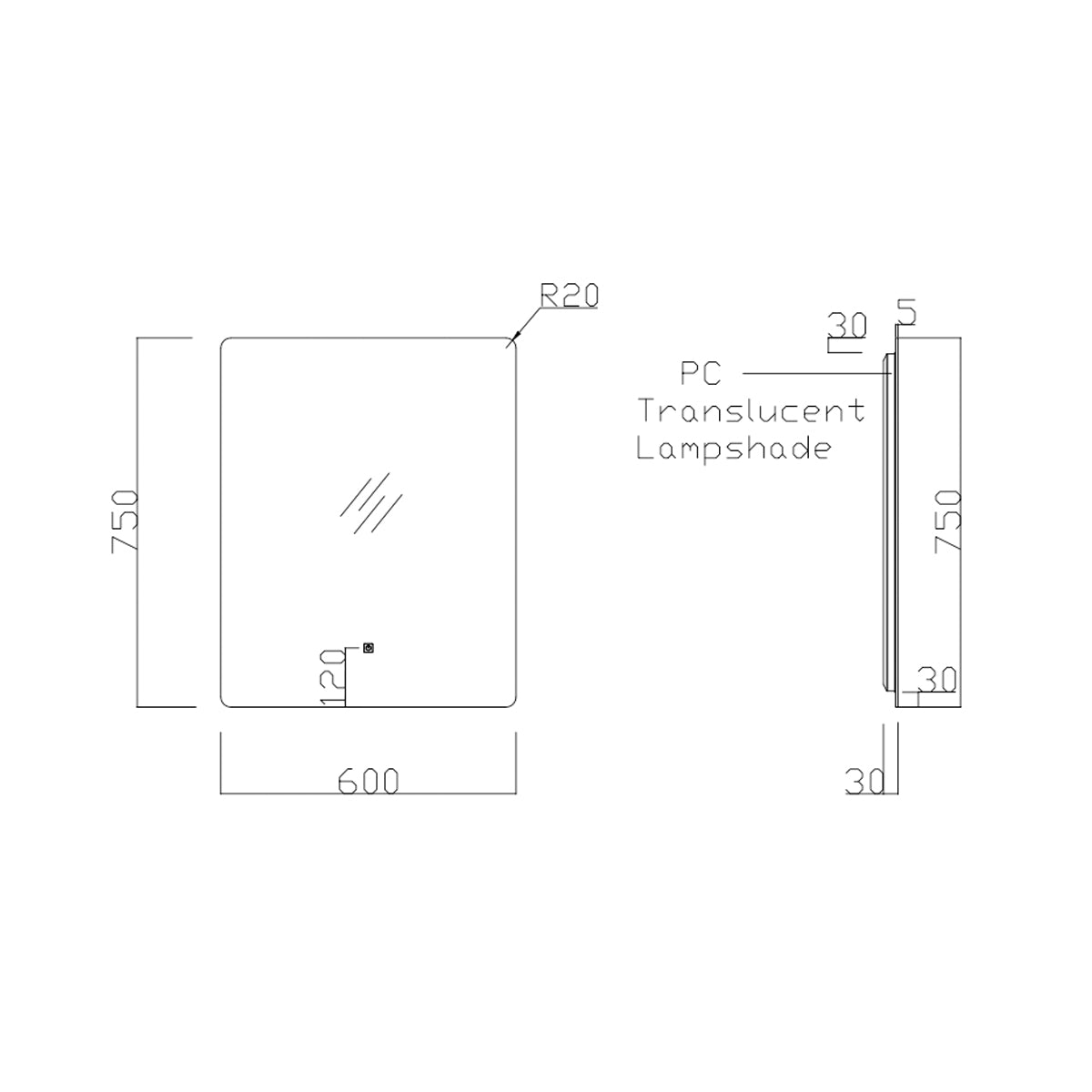 24"× 30" Frameless LED Backlit Mirror Single-Touch Dimmer Switch & Defogger 45° Wall-Mounted