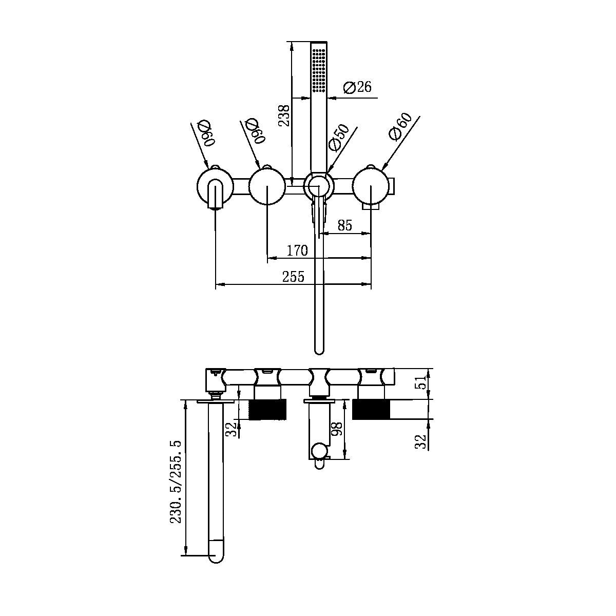 Opal Progressive Shower System Separate Plate With Spout 250mm Graphite