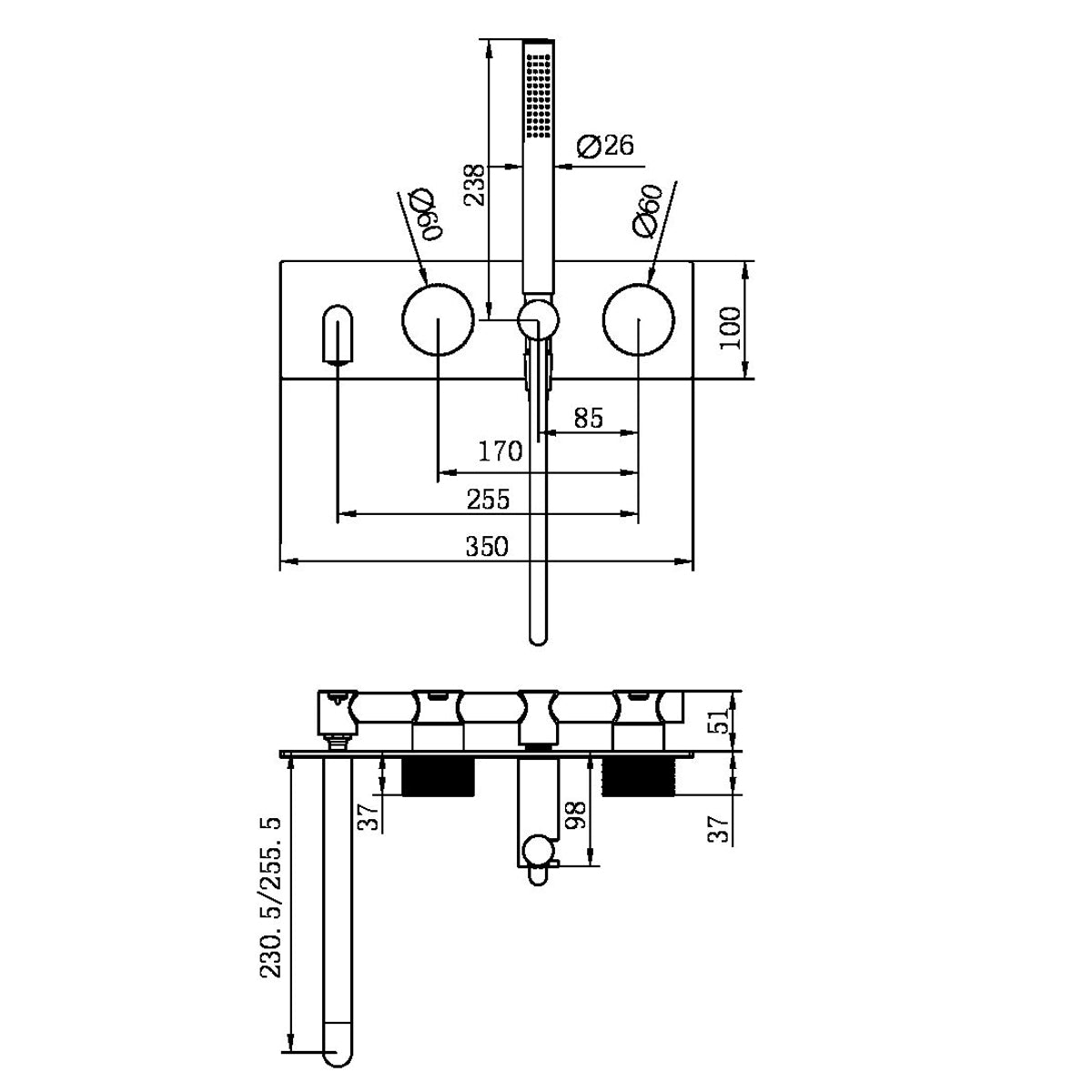 Opal Progressive Shower System With Spout 230mm Brushed Nickel