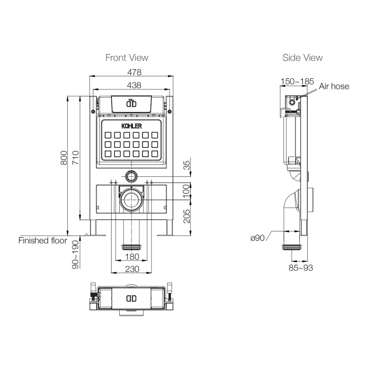 Hydro-Tower 200 in-wall tank with frame (low height)