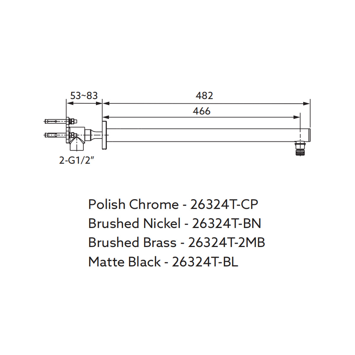 Statement Dual Function Wall Mount Rainhead Arm 482mm Brushed Brass 26324T-2MB