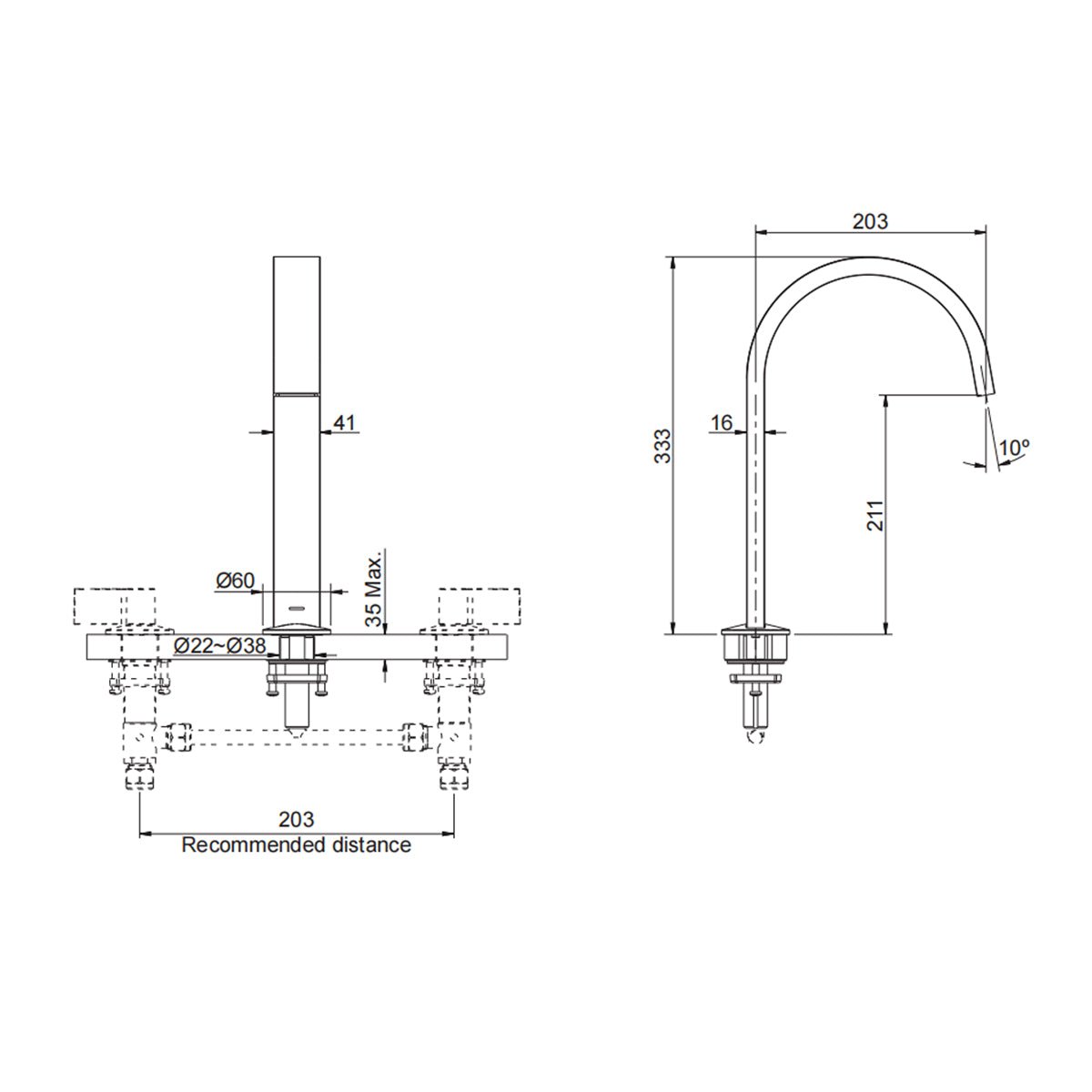 Components Hob Mount Bath Spout - Ribbon Polished Chrome 26151T-CP