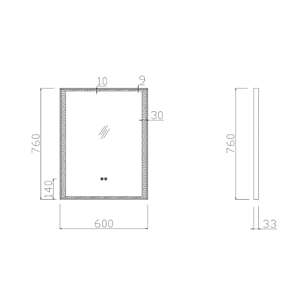 24"×30" Rectangular LED Mirror with Dual-Touch Dimmer & Defogger, Brushed-Aluminum Frame, 3CCT Front-Lit, 45° Wall-Mounted
