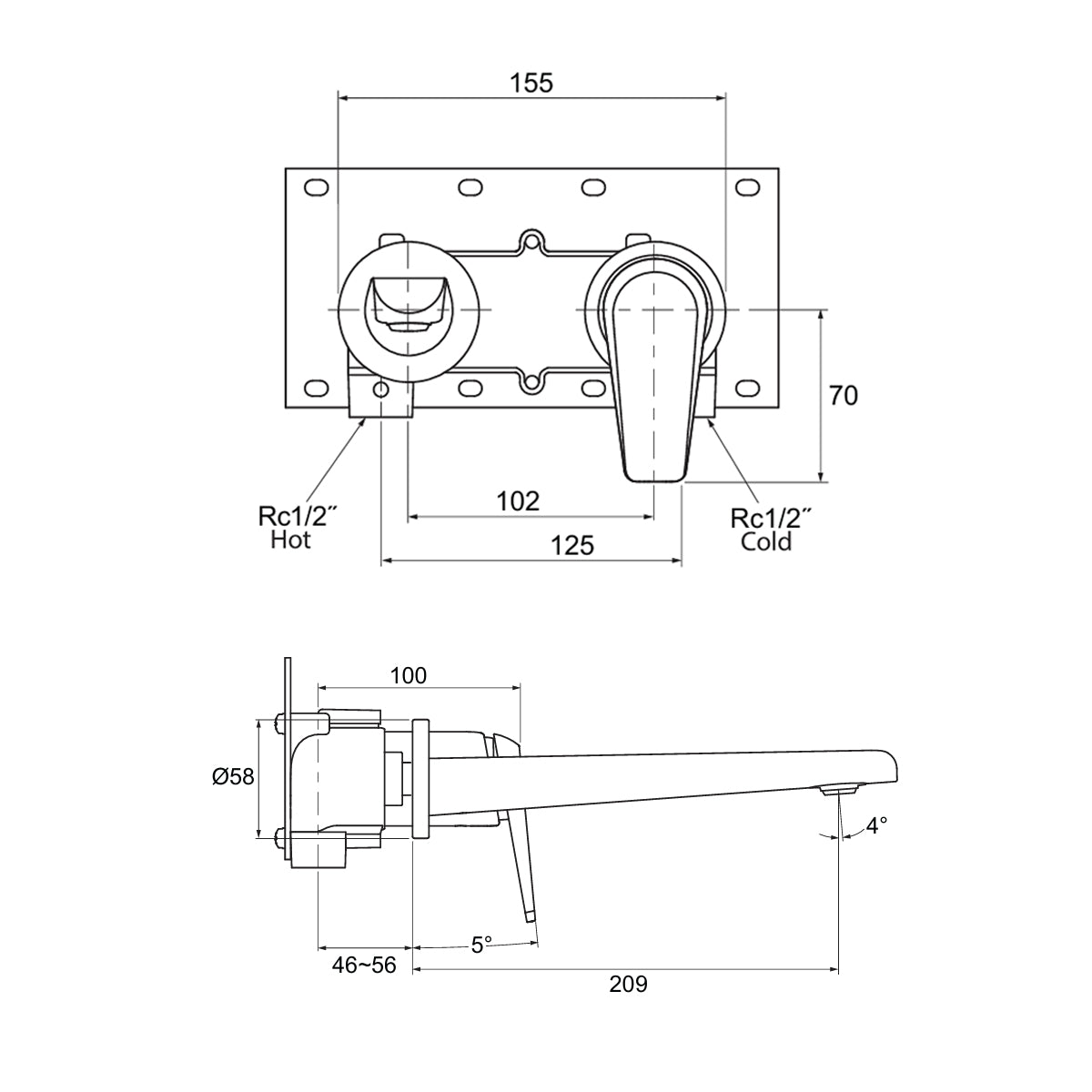Avid Wall Mount Basin Set Polished Chrome 97358T-4ND-CP