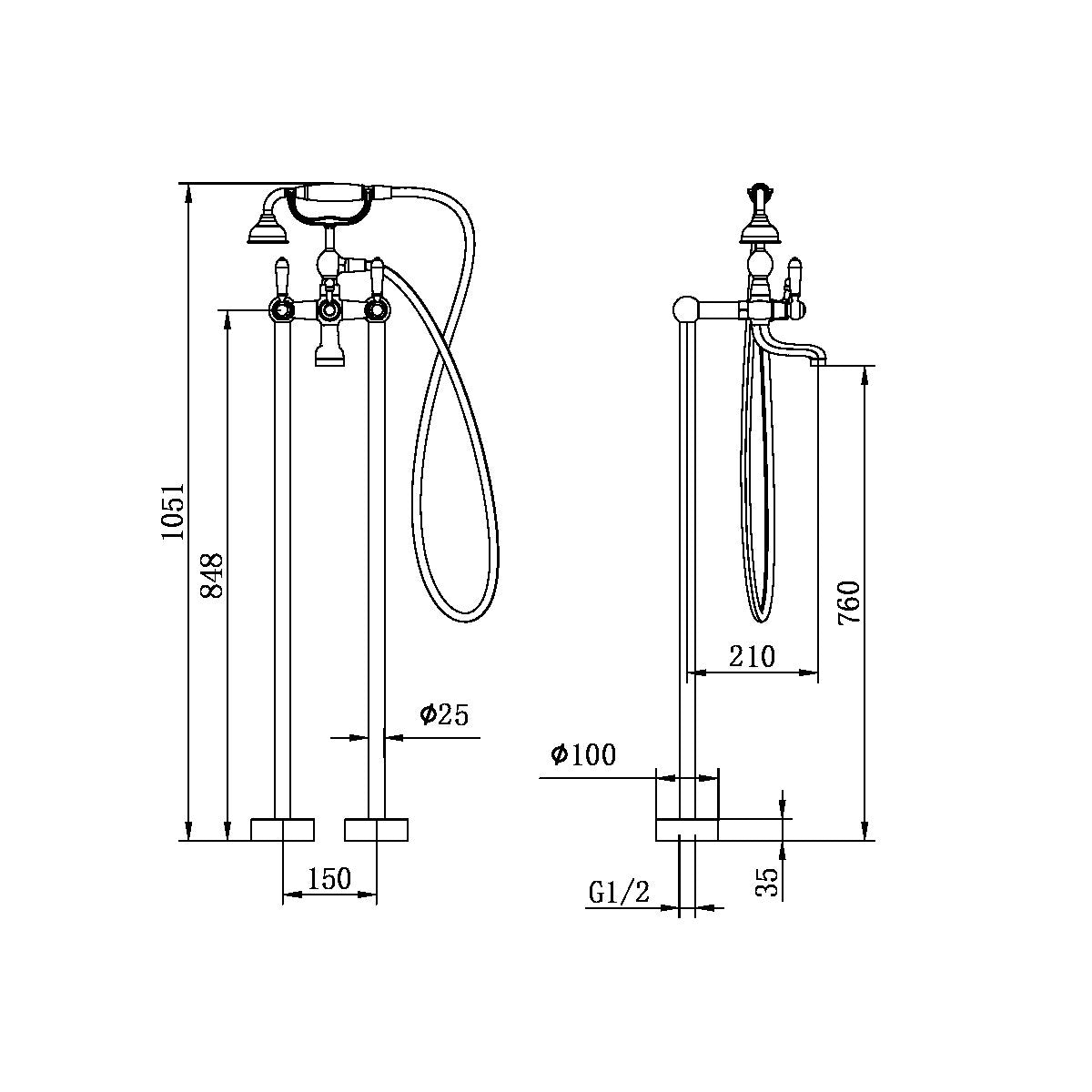 York Freestanding Bath Set With Metal Hand Shower Brushed Nickel