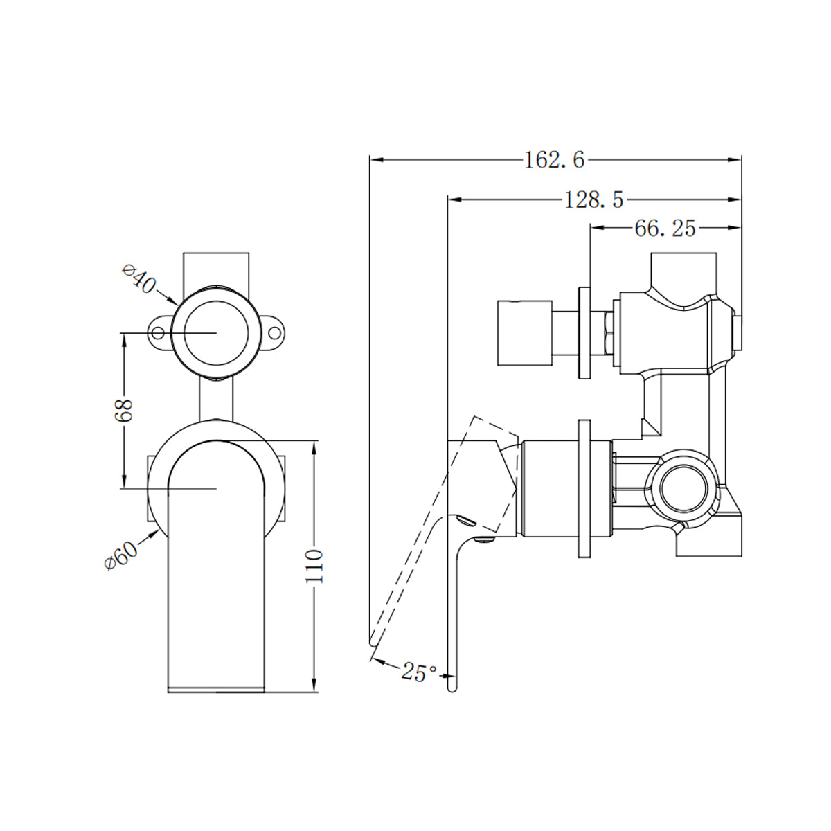 Bianca Shower Mixer With Divertor Separate Plate Matte Black