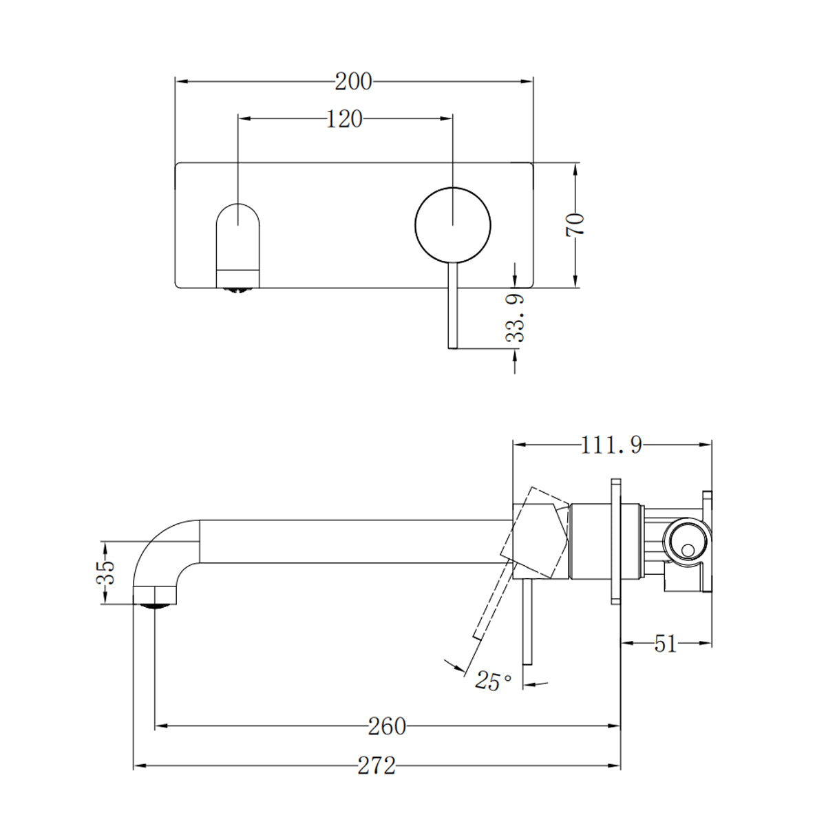 Mecca Wall Basin/Bath Mixer 260mm Chrome