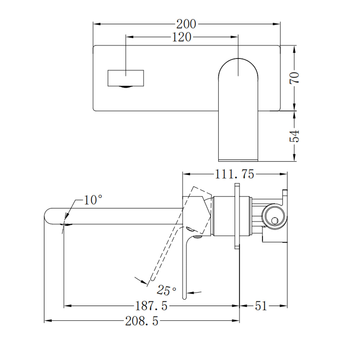 Bianca Wall Basin/Bath Mixer 187mm Brushed Bronze
