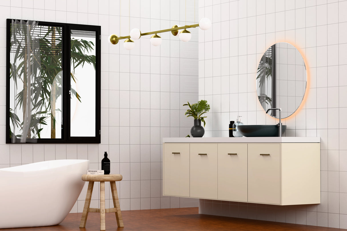 Φ32" Frameless LED Backlit Round Mirror Single-Touch Dimmer Switch & Defogger 45° Wall-Mounted