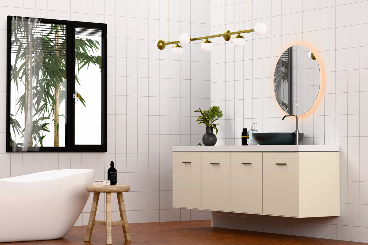 Φ28" Frameless LED Backlit Round Mirror Single-Touch Dimmer Switch & Defogger 45° Wall-Mounted