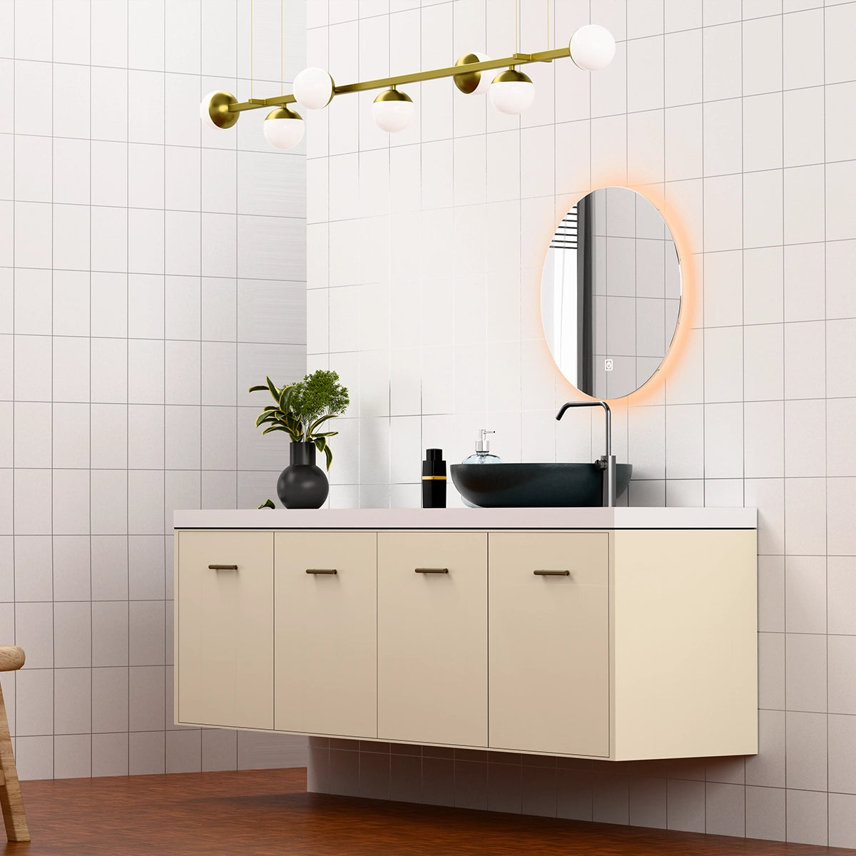 Φ24" Frameless LED Backlit Round Mirror Single-Touch Dimmer Switch & Defogger 45° Wall-Mounted